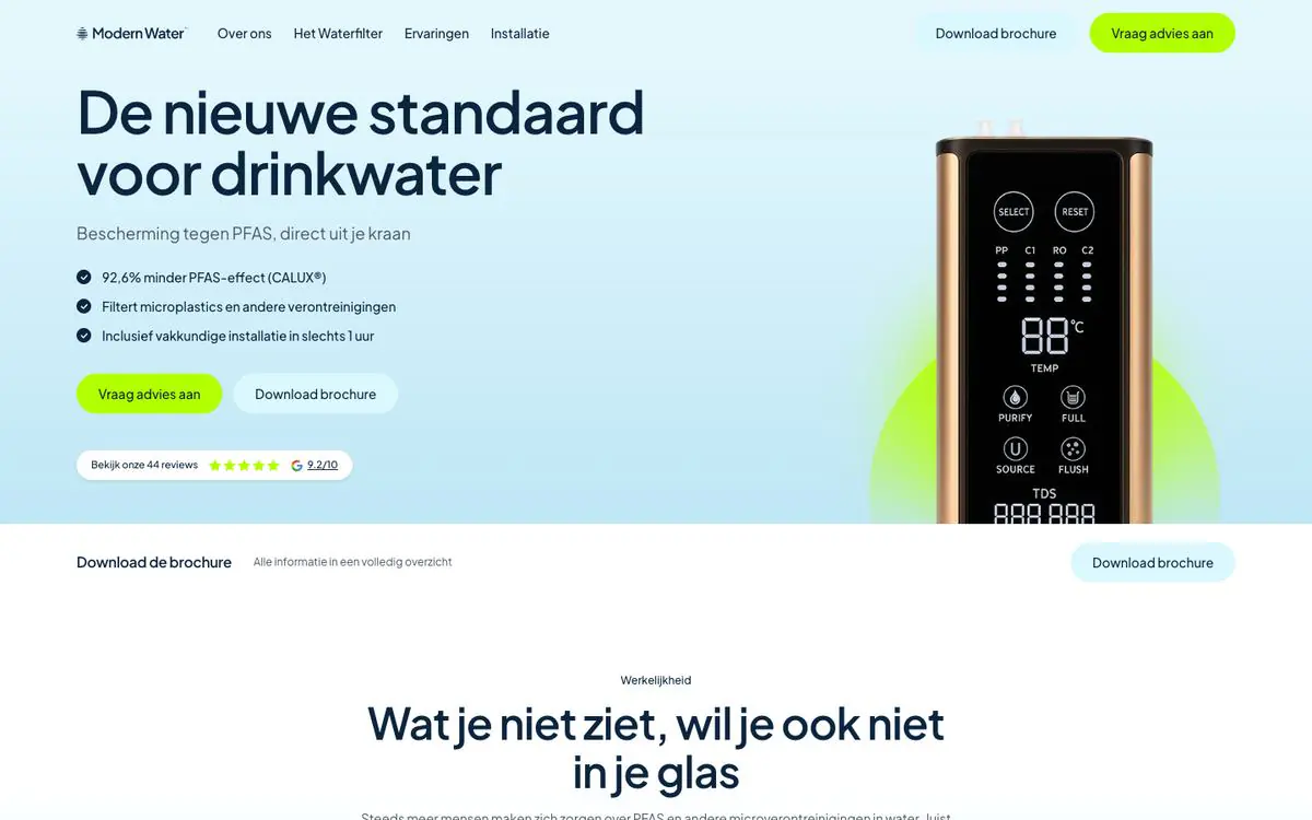Screenshot van modernwater.nl