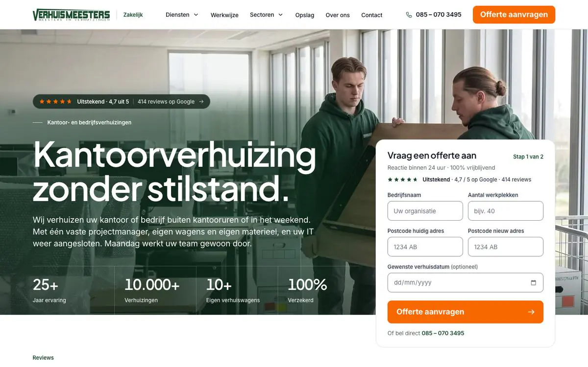 Screenshot van zakelijkeverhuizer.nl