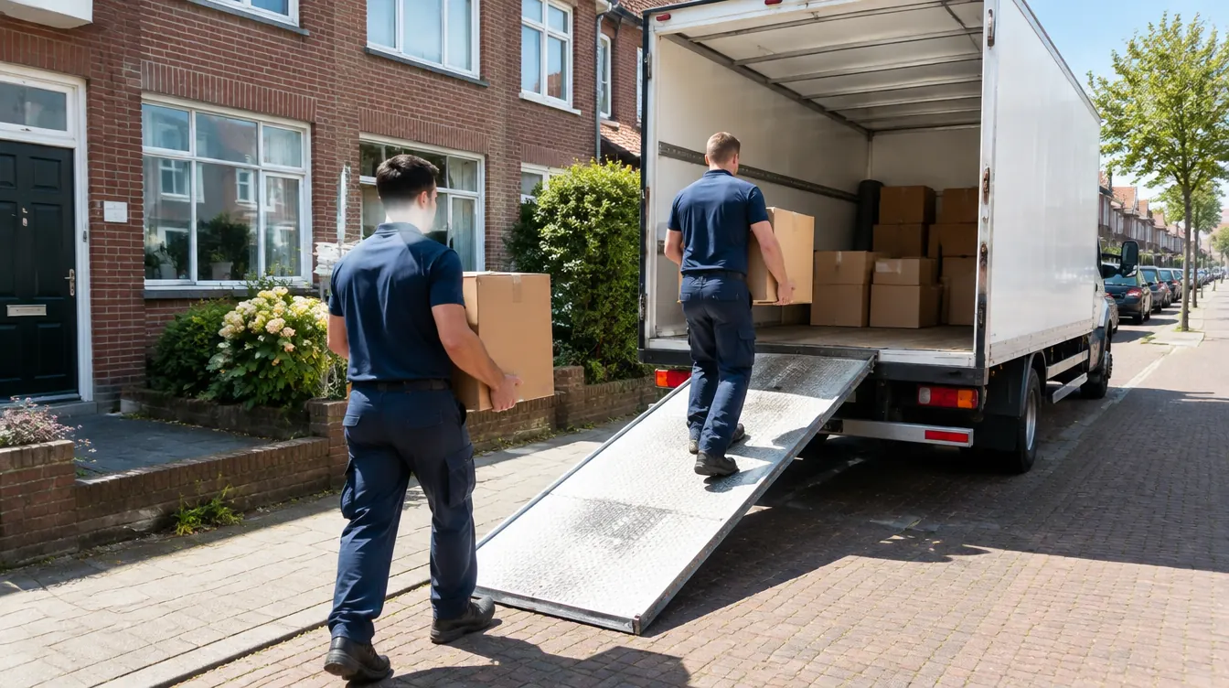 Voorbeeldbeeld: verhuizers laden een verhuiswagen