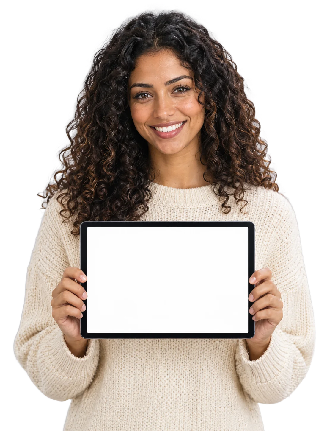 Een ondernemer laat de AE Hub op haar tablet zien